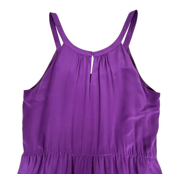 Suzie Chin For Maggy Boutique Women Silk Dress Sz 14 Purple Ruffle Racerback - Picture 7 of 15
